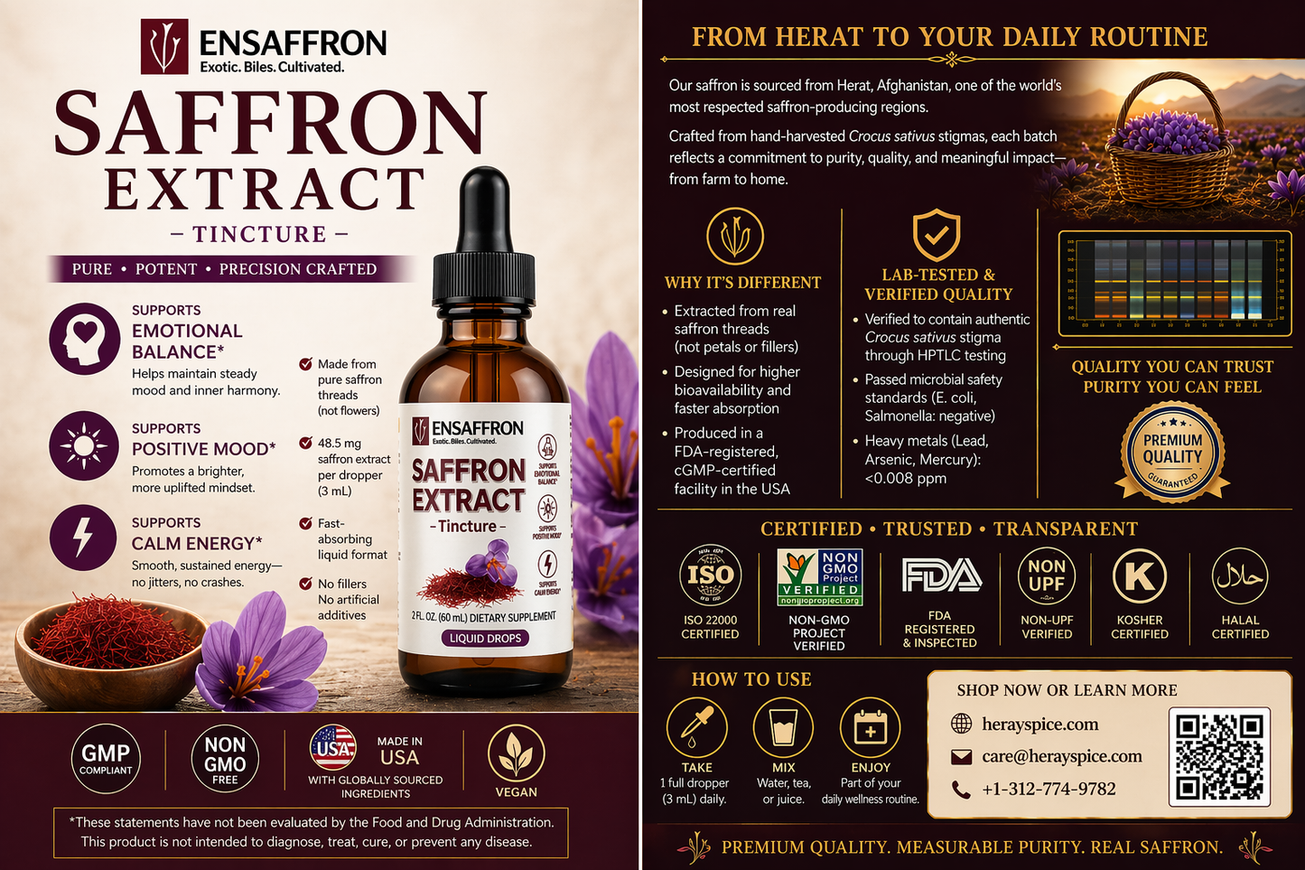 Premium Saffron Extract Tincture (Made With Pure Heray Saffron Threads)